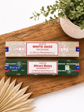 Satya White Sage & Attract Money Incense Sticks - White and Green